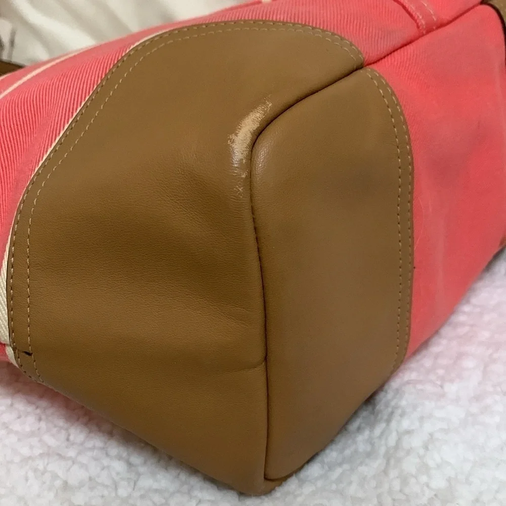 Coach Hadley Variegated coral and beige striped coach tote